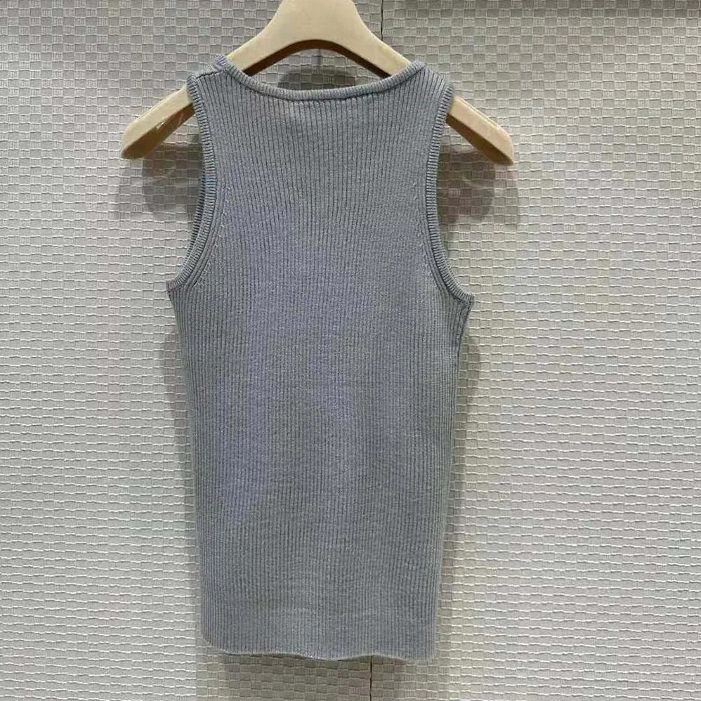 Miu Miu Cotton Knit Tank Top for Women in Silver