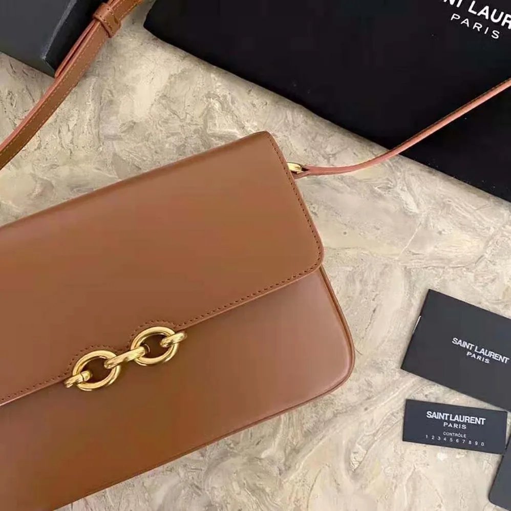 Saint Laurent YSL LE Maillon Satchel in Smooth Leather for Women in Brown