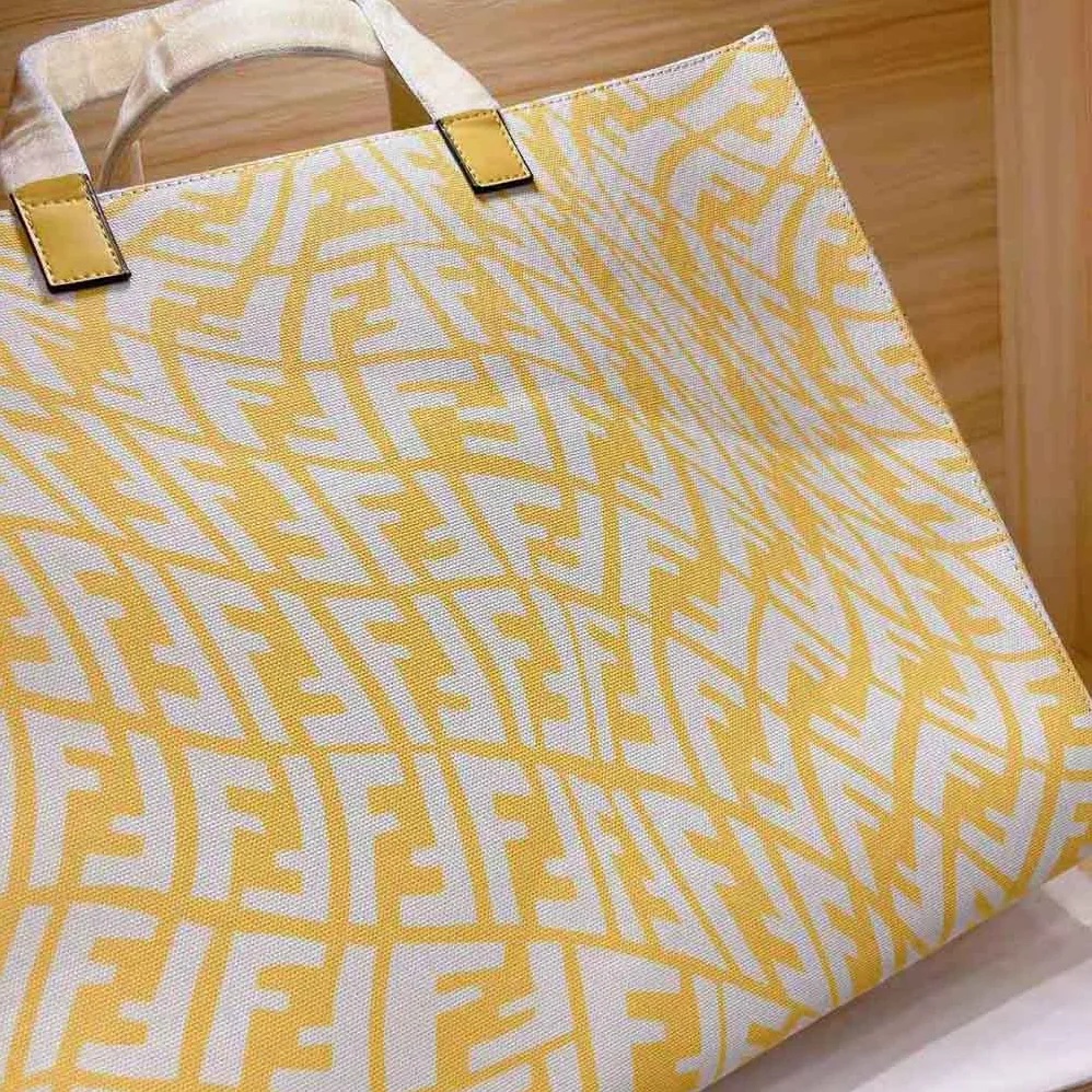 Fendi Shopper Yellow Glazed Canvas Bag for Women