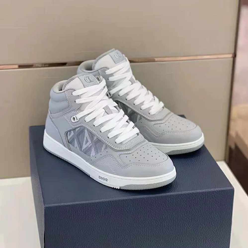 Dior B27 High-Top Sneaker Dior Gray Smooth Calfskin and CD Diamond Canvas for Men