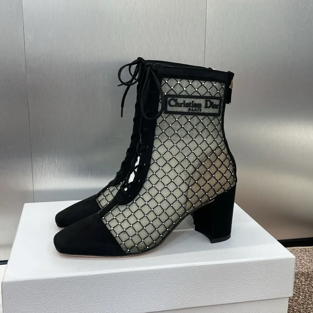 Dior Naughtily-D Heeled Ankle Boot Transparent Mesh Embroidered for Women
