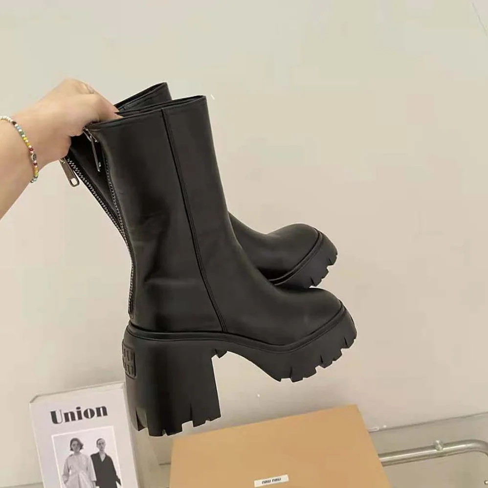 Miu Miu Leather Booties in EVA Sole with Logo for Women