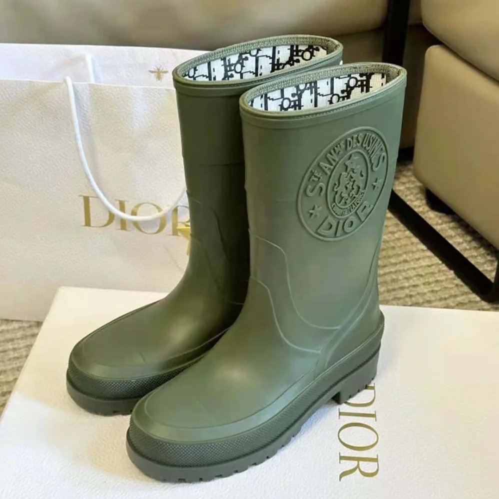Dior Diorunion Rain Boot Khaki Rubber with Dior Union Motif for Women