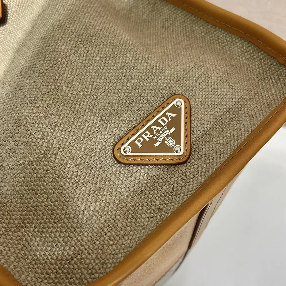 Prada Bonnie Linen and Leather Tote Bag for Unisex Prada Bonnie Linen and Leather Tote Bag for Unisex