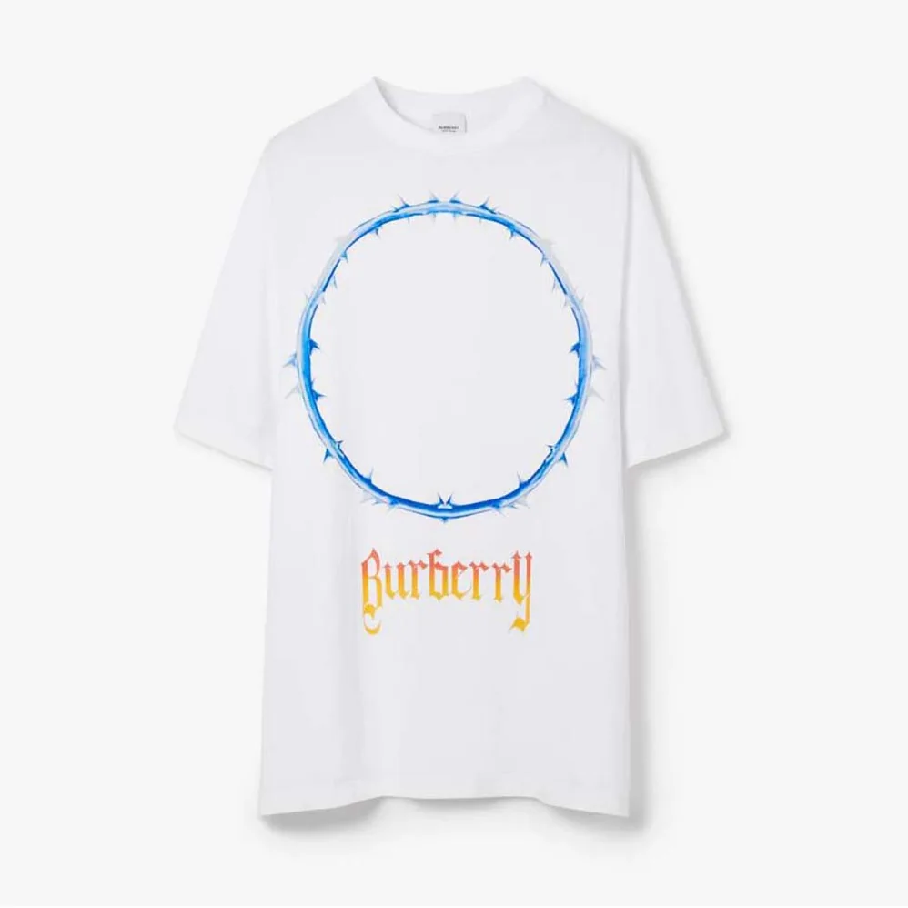Burberry Thorn and Logo Print Cotton Oversized T-shirt for Men in White