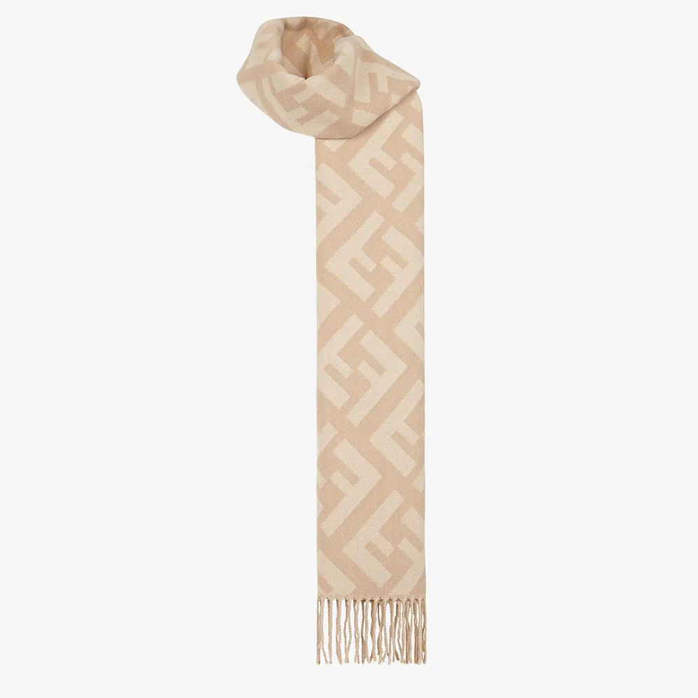 Fendi Long Scarf with Fringed Edges for Women in Beige Fendi Long Scarf with Fringed Edges for Women in Beige