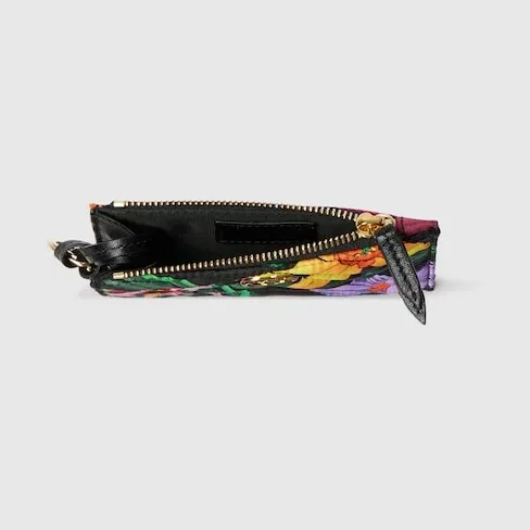 Gucci Marmont Zip Key Pouch in Black/ Multicolor Gold Hardware