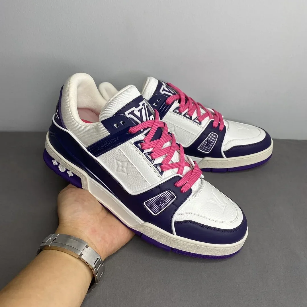 Louis Vuitton Trainer Sneaker Mix Of Materials White in Purple Virgil Abloh Louis Vuitton Trainer Sneaker Mix Of Materials White in Purple Virgil Abloh