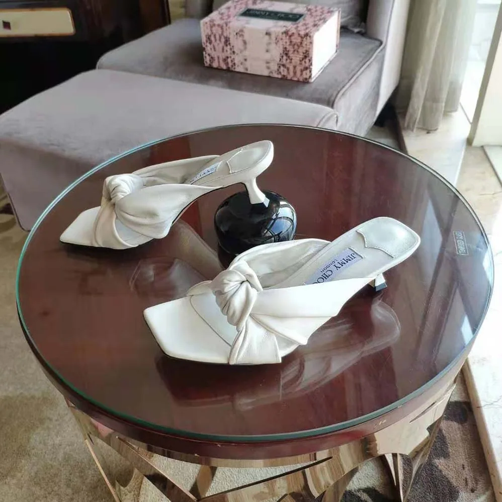 Jimmy Choo Avenue 50 Latte Nappa Leather Mules for Women in White Jimmy Choo Avenue 50 Latte Nappa Leather Mules for Women in White