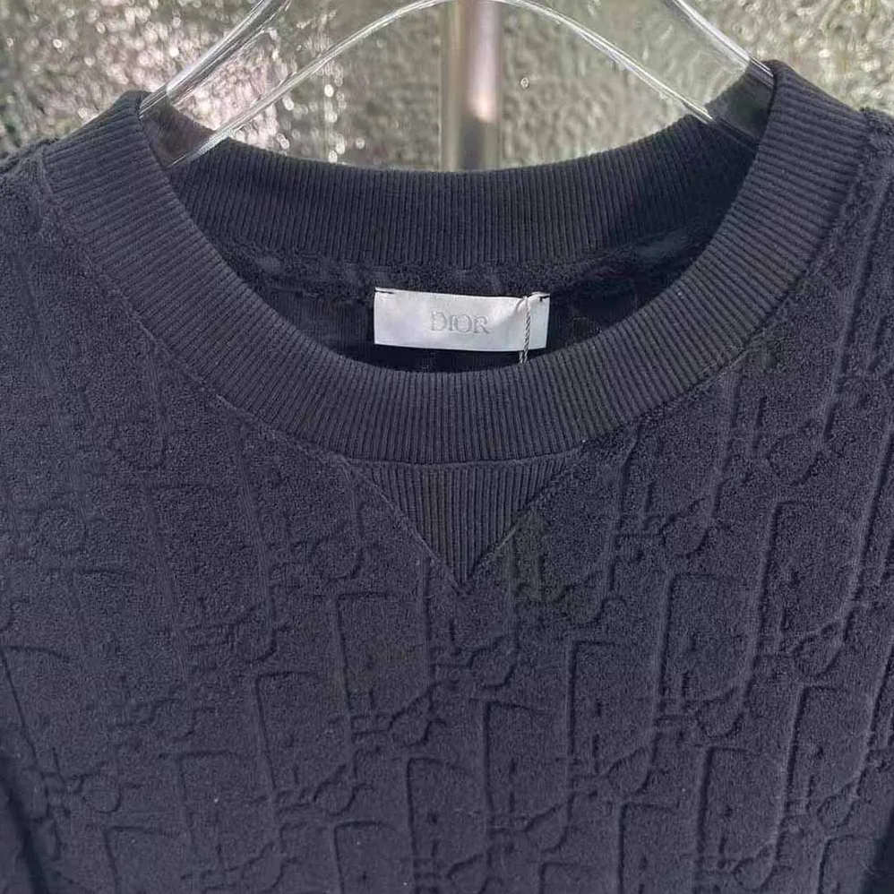 Dior Oblique T-shirt Relaxed Fit Navy Blue Terry Cotton Jacquard for Men