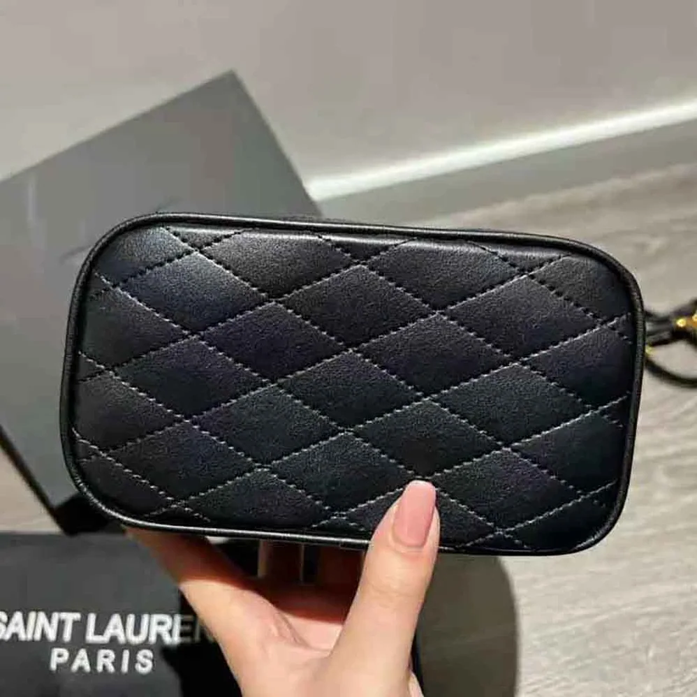 Saint Laurent YSL Mini Saint Laurent Vanity Case in Quilted Lambskin for Women in Black
