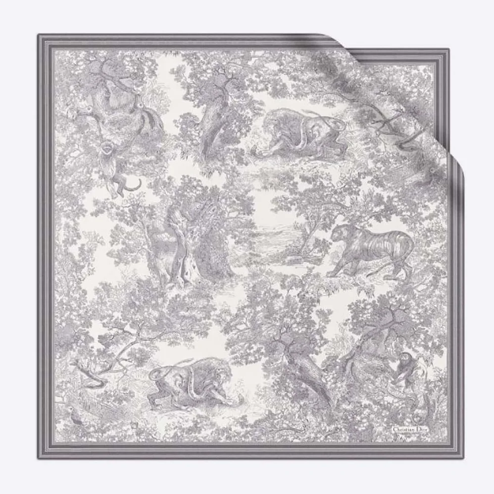 Dior Toile De Jouy Square Scarf Gray Silk Twill for Women