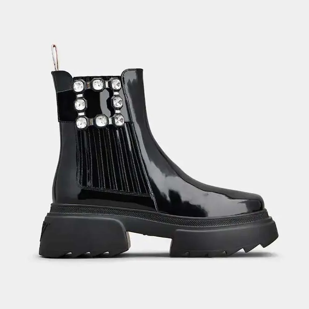 Roger Vivier Wallaviv Strass Buckle Chelsea Ankle Boots in Patent Leather for Women Roger Vivier Wallaviv Strass Buckle Chelsea Ankle Boots in Patent Leather for Women