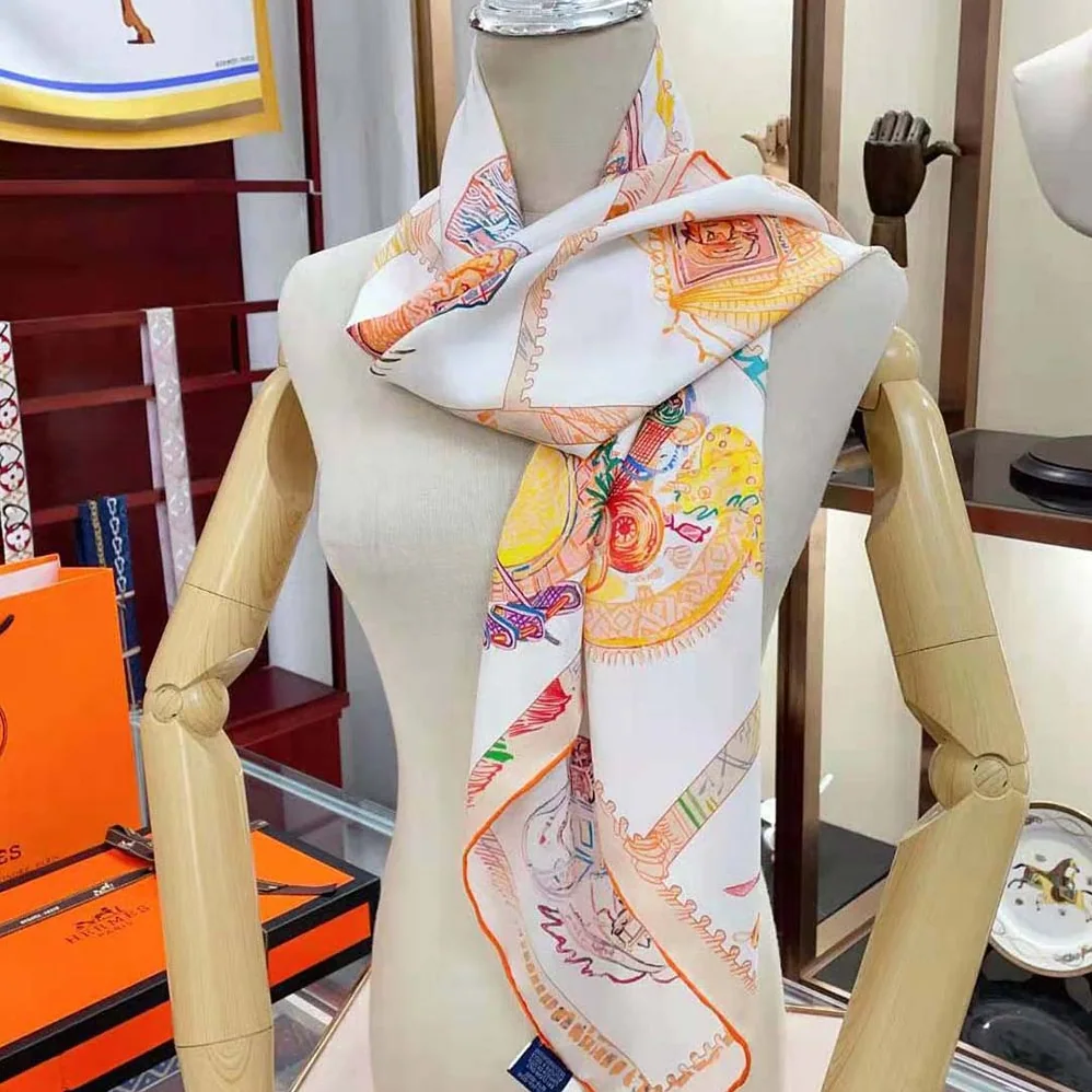 Hermes Chevaloscope Scarf 90 in Silk Twill with Hand-Rolled Edges for Women in Orange Hermes Chevaloscope Scarf 90 in Silk Twill with Hand-Rolled Edges for Women in Orange