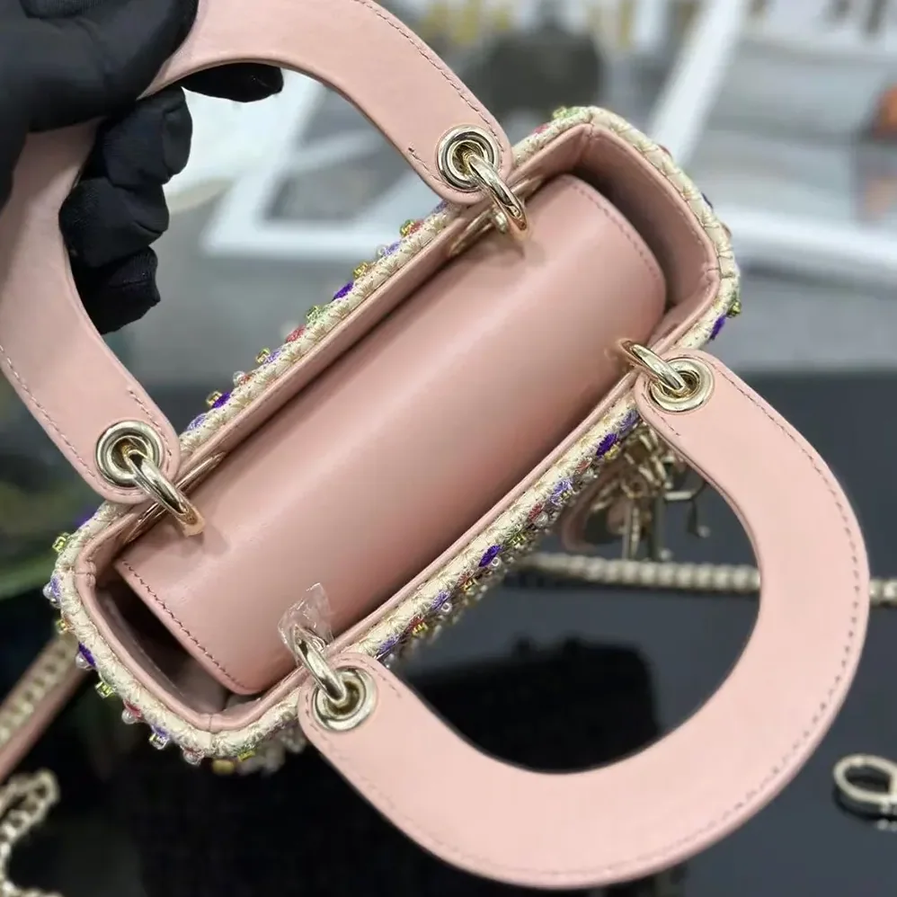 Dior Lady Dior Bag Metallic Calfskin and Satin with Celestial Pink Bead Embroidery for Women Dior Lady Dior Bag Metallic Calfskin and Satin with Celestial Pink Bead Embroidery for Women