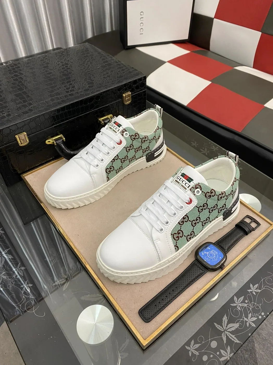 Gucci GG Ace Sneaker Green And White for Men Gucci GG Ace Sneaker Green And White for Men