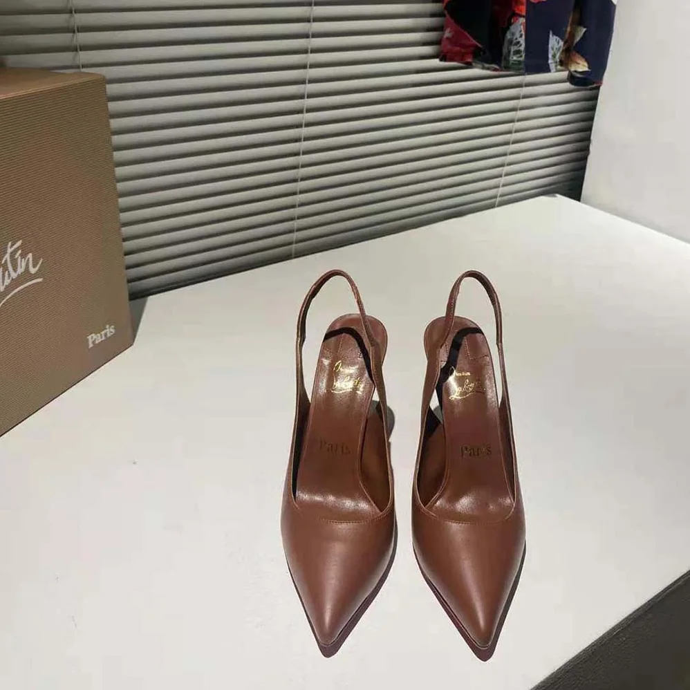 Christian Louboutin Hot Chick Sling 100 mm Heel Height for Women in Tan Christian Louboutin Hot Chick Sling 100 mm Heel Height for Women in Tan