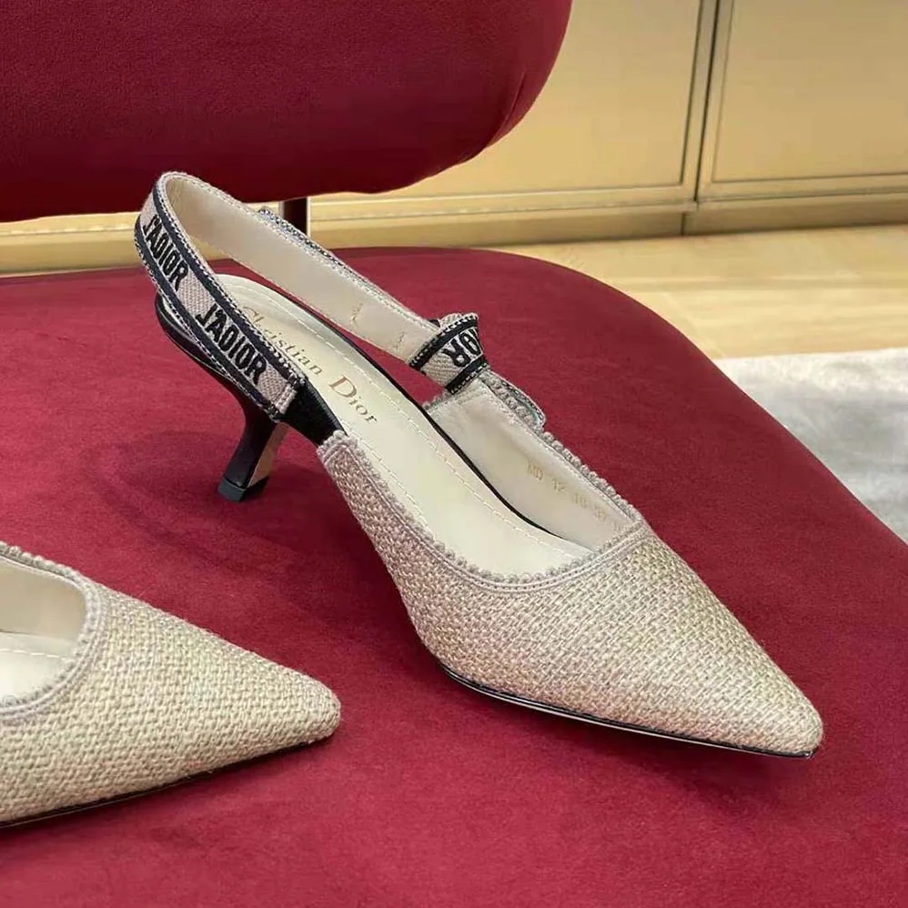 Dior J'Adior Slingback Pump Beige Embroidered Jute Canvas for Women