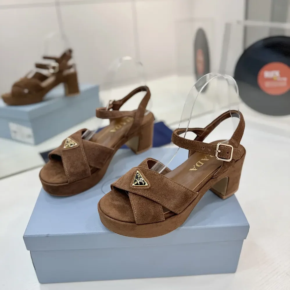 Prada Suede Platform Sandals for Women in Brown