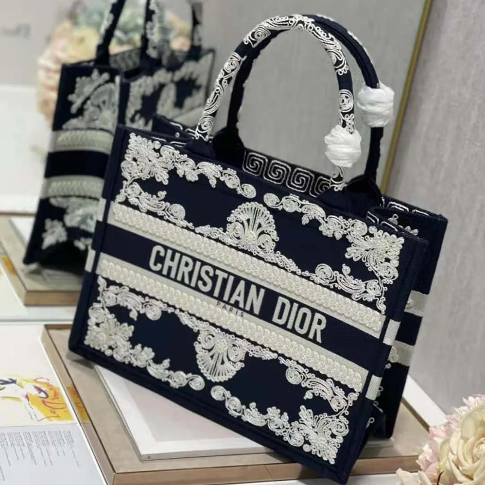 Dior Medium Dior Book Tote Blue Cornely for Women in Effect Embroidered Calfskin