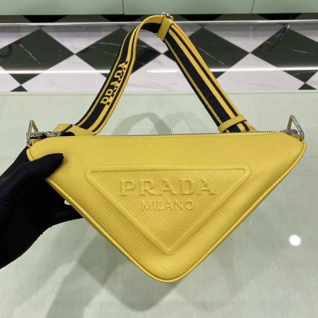 Prada Saffiano Triangle Shoulder Bag / Yellow Silver Hardware 2VH155_2FAD_F0377_V_OOO Prada Saffiano Triangle Shoulder Bag / Yellow Silver Hardware 2VH155_2FAD_F0377_V_OOO