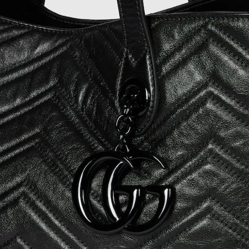 Gucci Marmont Medium Tote Bag in Black Tonal Enameled Hardware