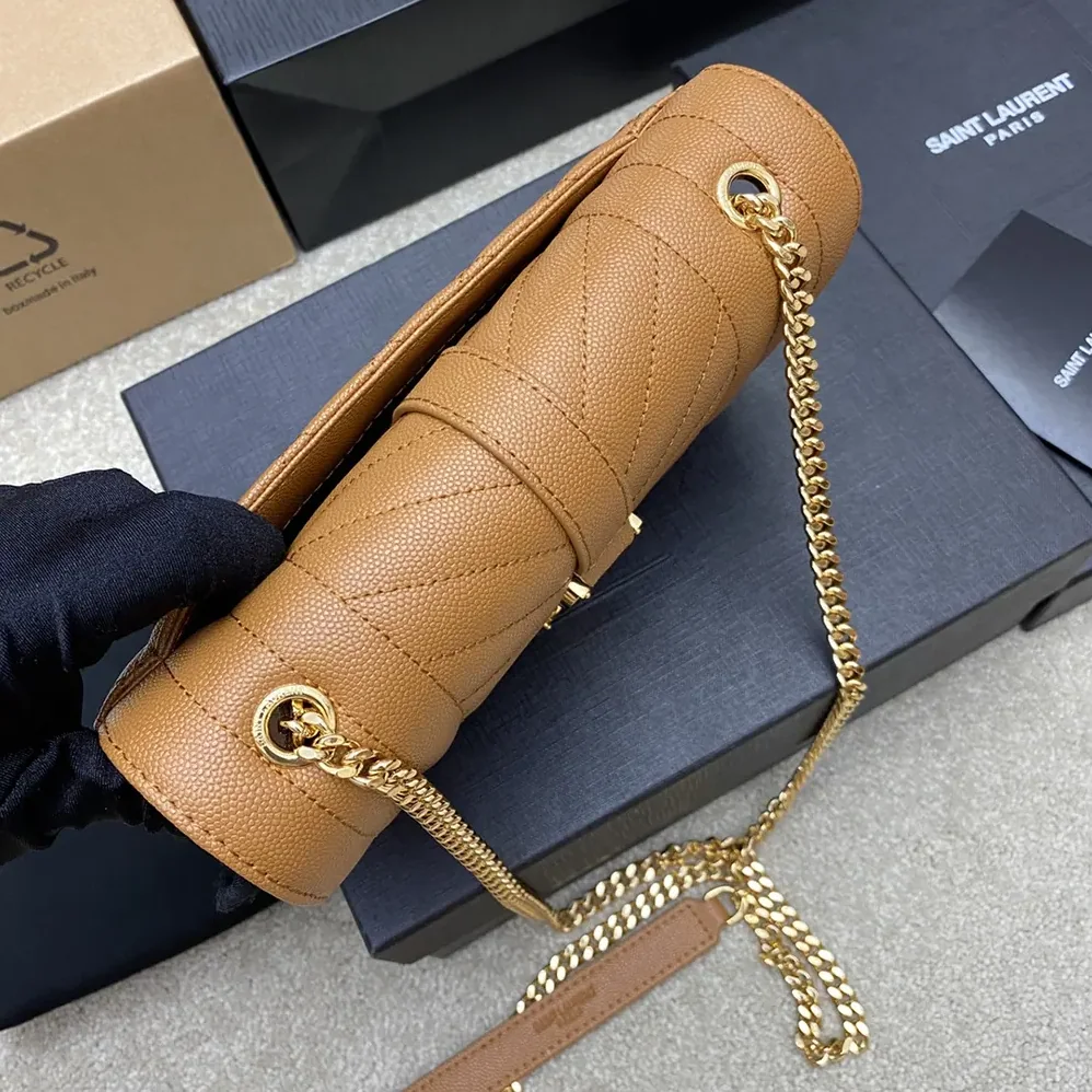 Saint Laurent YSL Envelope Small in Matelasse Lambskin for Women in Brown Saint Laurent YSL Envelope Small in Matelasse Lambskin for Women in Brown