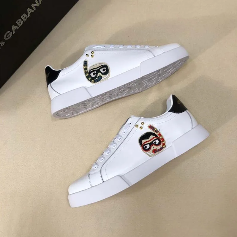 Dolce Gabbana D&G Shoes Calfskin Portofino Sneakers with Patches of the Designers for Unisex in White Dolce Gabbana D&G Shoes Calfskin Portofino Sneakers with Patches of the Designers for Unisex in White