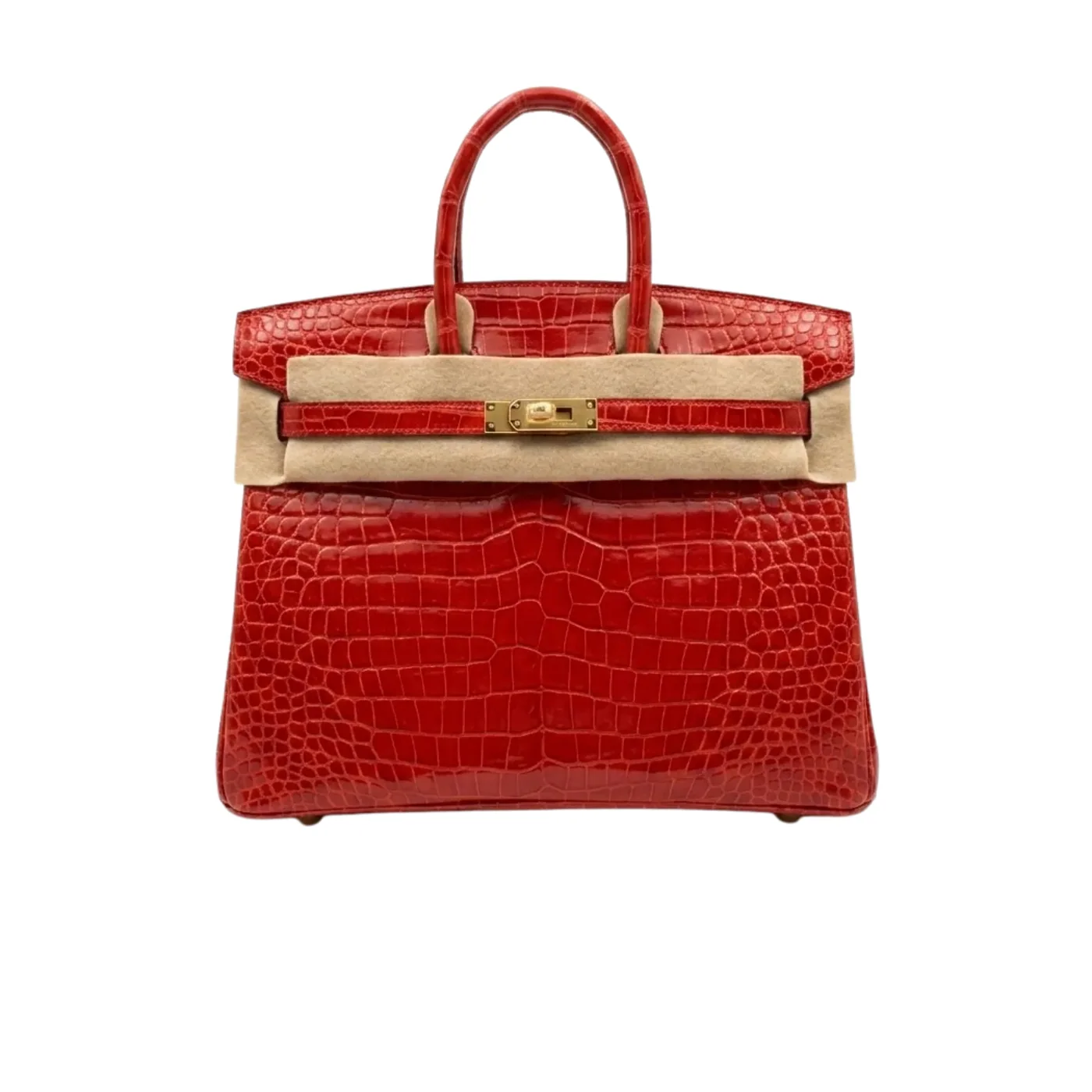 Hermes Braise Crocodile Birkin Top Handle Bag in Red Gold Hardware