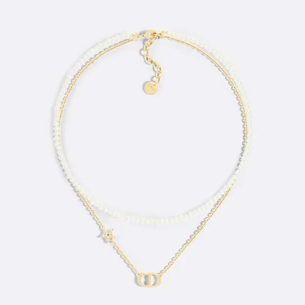 Dior Petit CD Necklace Gold-Finish Metal with White Resin Pearls and Silver for Women in Tone Crystals Dior Petit CD Necklace Gold-Finish Metal with White Resin Pearls and Silver for Women in Tone Crystals