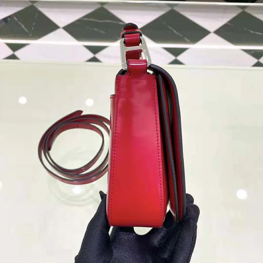 Prada Brushed Leather Shoulder Bag for Women in Red Prada Brushed Leather Shoulder Bag for Women in Red
