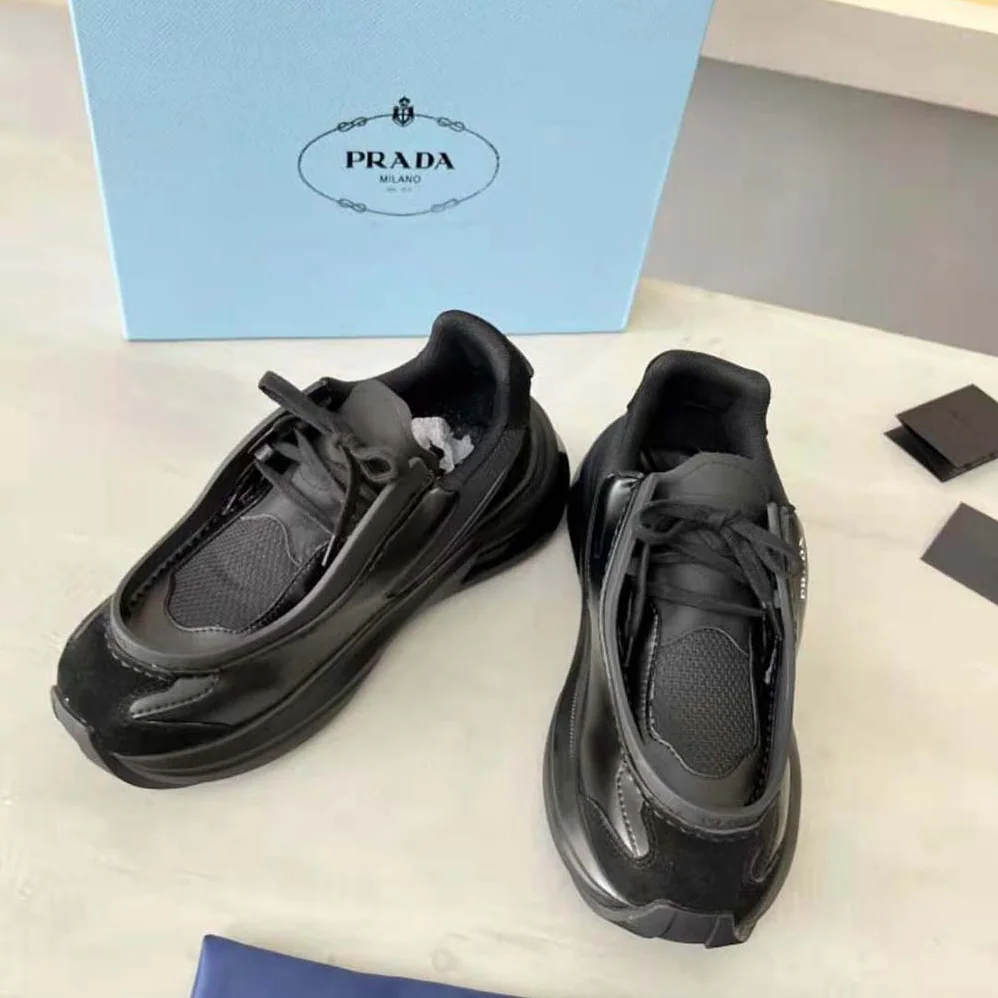 Prada Brushed Leather Sneakers with Bike Fabric and Suede Elements for Men in Black Prada Brushed Leather Sneakers with Bike Fabric and Suede Elements for Men in Black
