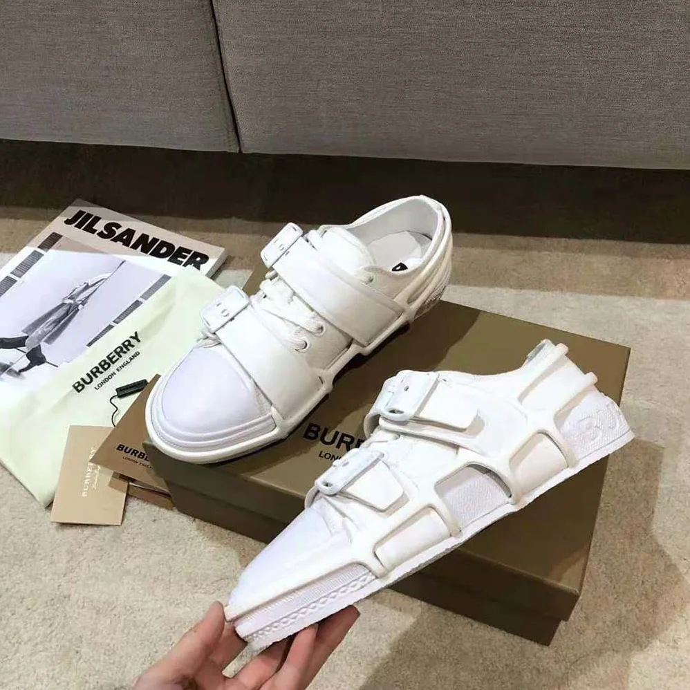 Burberry Cotton and Leather Webb Sneakers for Women in White