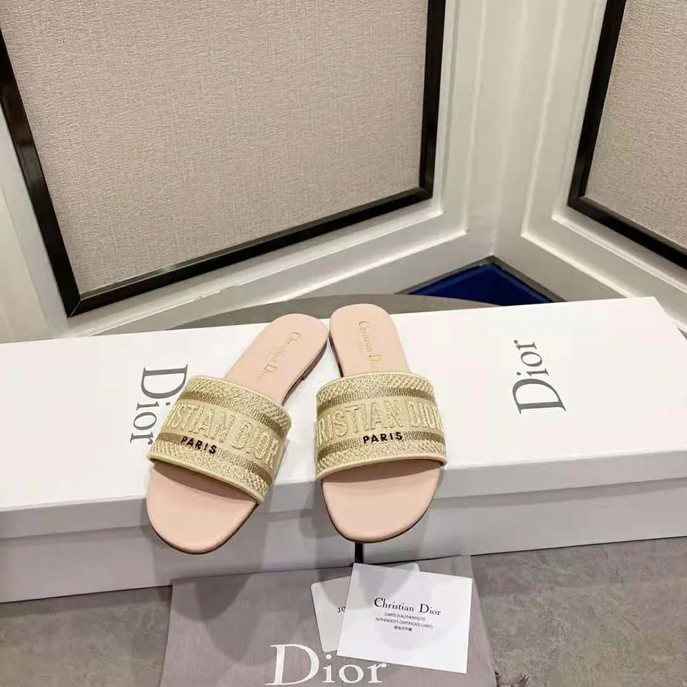 Dior Dway Slide Gold-Tone Metallic Thread Embroidered Cotton for Women Dior Dway Slide Gold-Tone Metallic Thread Embroidered Cotton for Women
