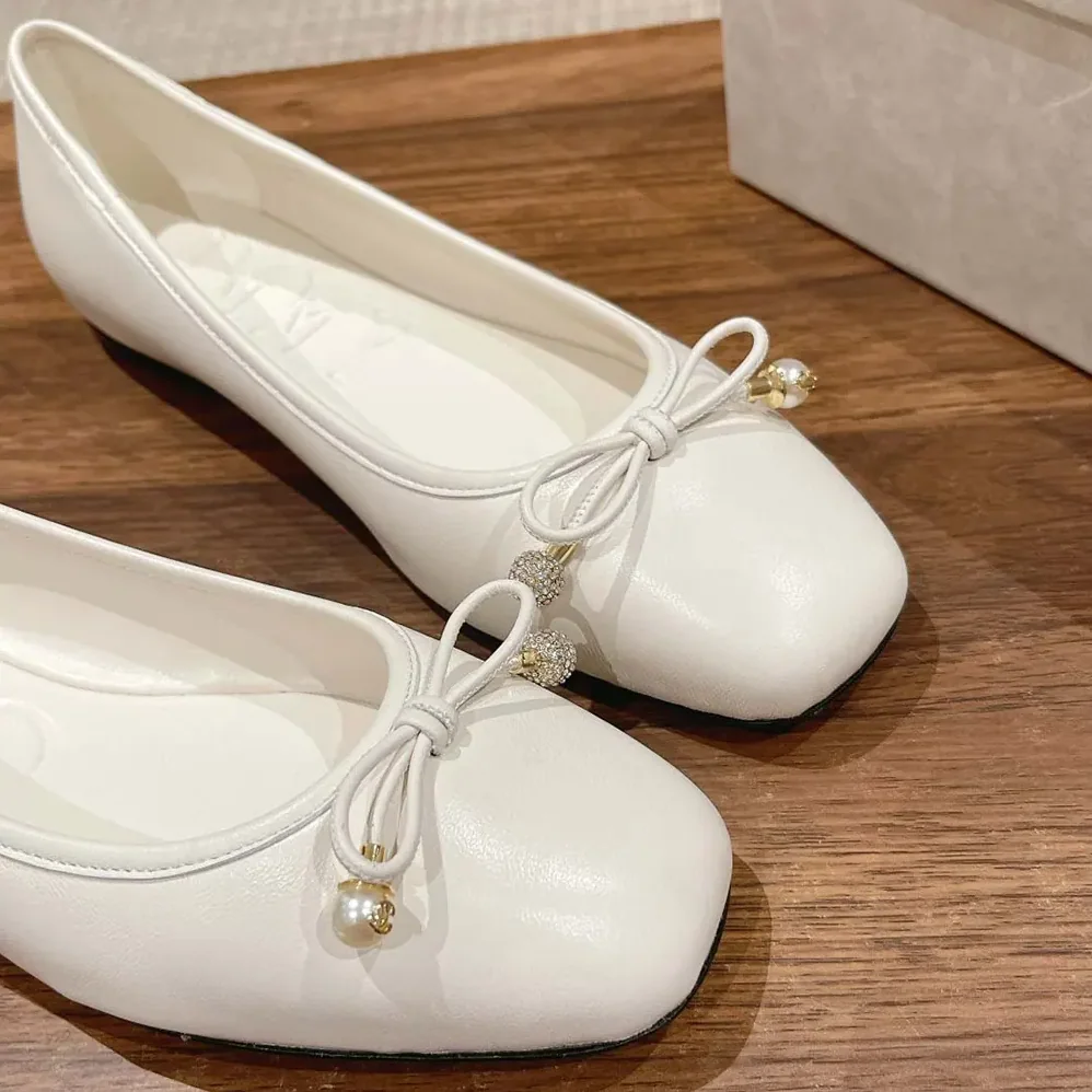 Jimmy Choo Elme Flat Latte Nappa Leather Flats with Pearl Embellishment for Women Jimmy Choo Elme Flat Latte Nappa Leather Flats with Pearl Embellishment for Women