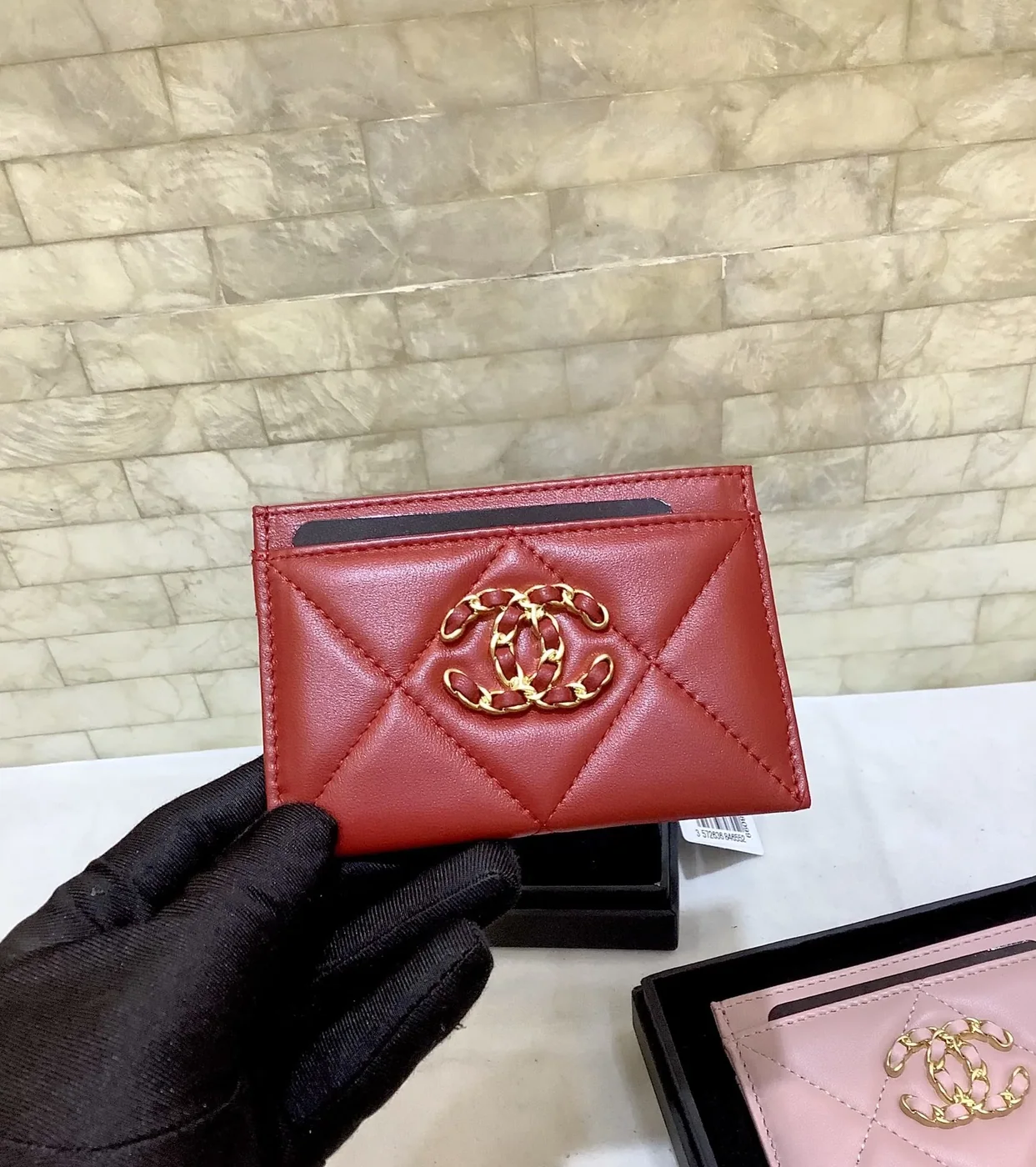 Chanel CO-CO 19 Card Holder Wallet in Gold Toned Hardware Red