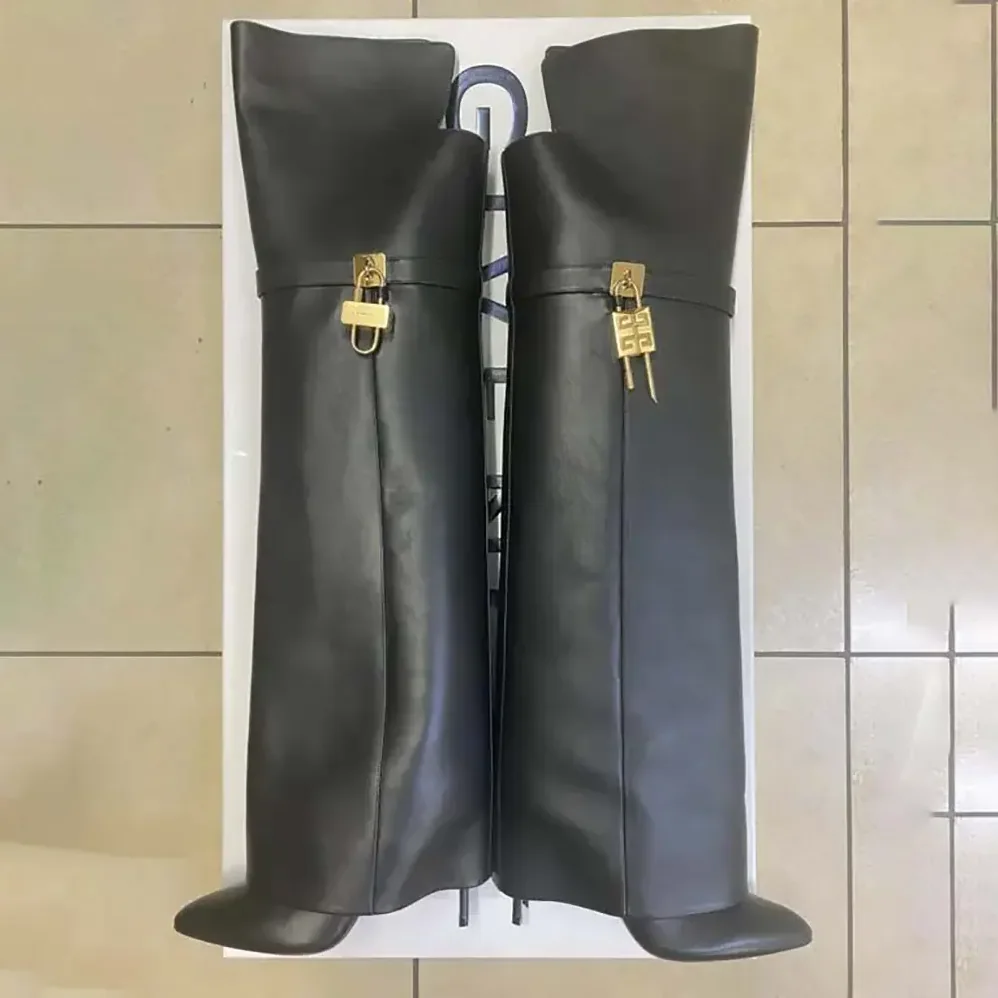 Givenchy Shark Lock Stiletto Over-the-knee Boots in Leather for Women in Black Givenchy Shark Lock Stiletto Over-the-knee Boots in Leather for Women in Black