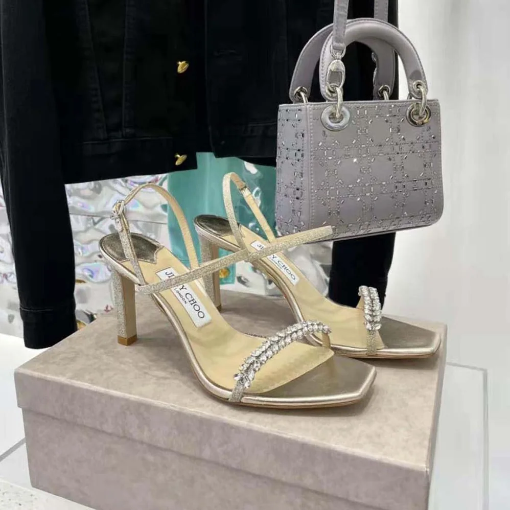 Jimmy Choo Meira 85 Platinum Lce Dusty Glitter Sandals for Women
