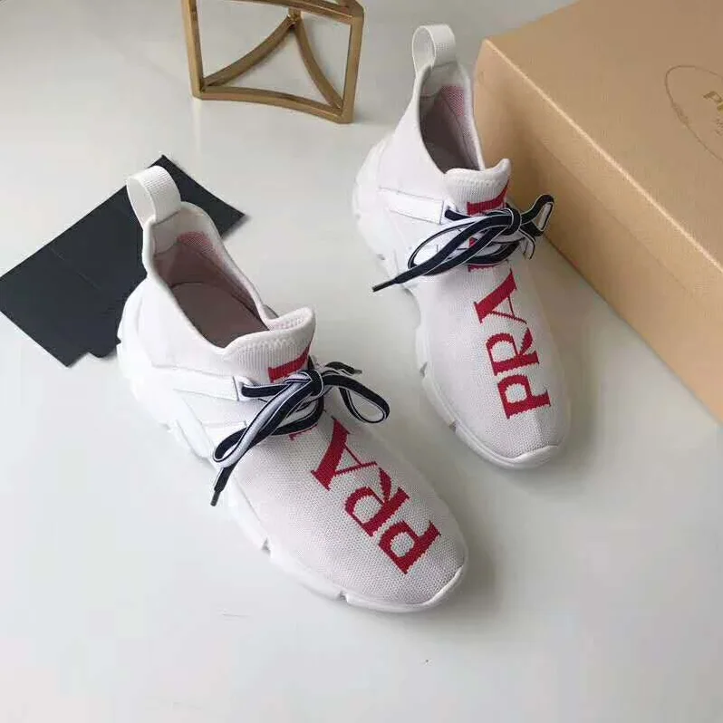 Prada Shoes Knit Sneakers 15mm Heel for Women in White