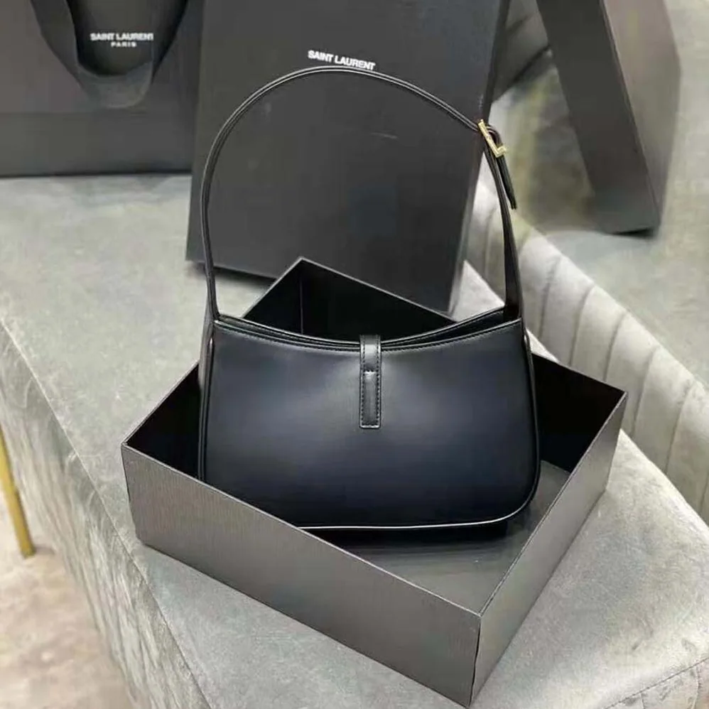 Saint Laurent YSL LE 5 A 7 Hobo Bag in Smooth Leather for Women in Black Saint Laurent YSL LE 5 A 7 Hobo Bag in Smooth Leather for Women in Black