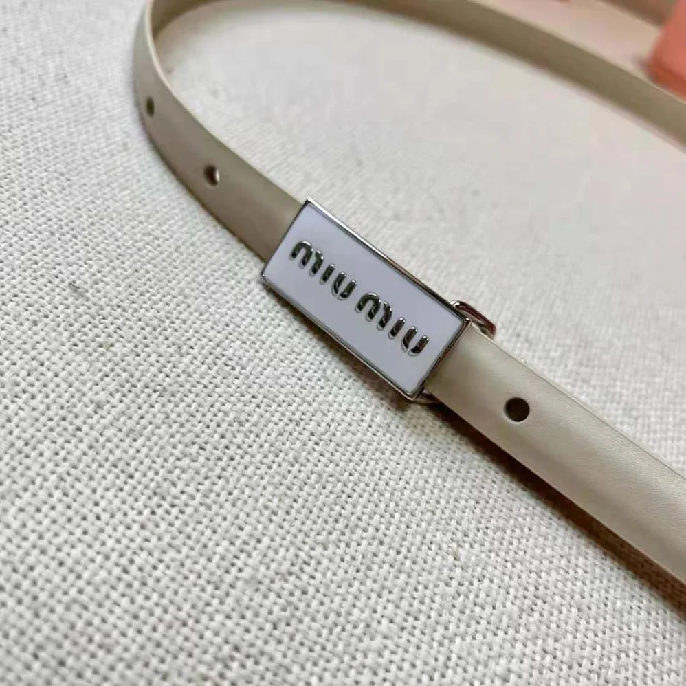 Miu Miu Brushed Leather Belt with Enameled Metal Buckle for Women in White Miu Miu Brushed Leather Belt with Enameled Metal Buckle for Women in White