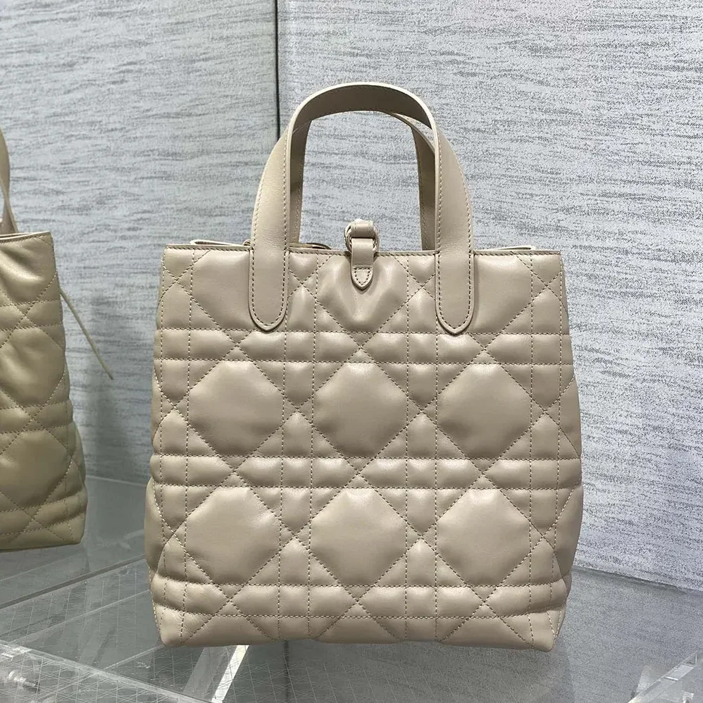 Dior Medium Dior Toujours Vertical Tote Bag Powder Beige Macrocannage Calfskin for Women