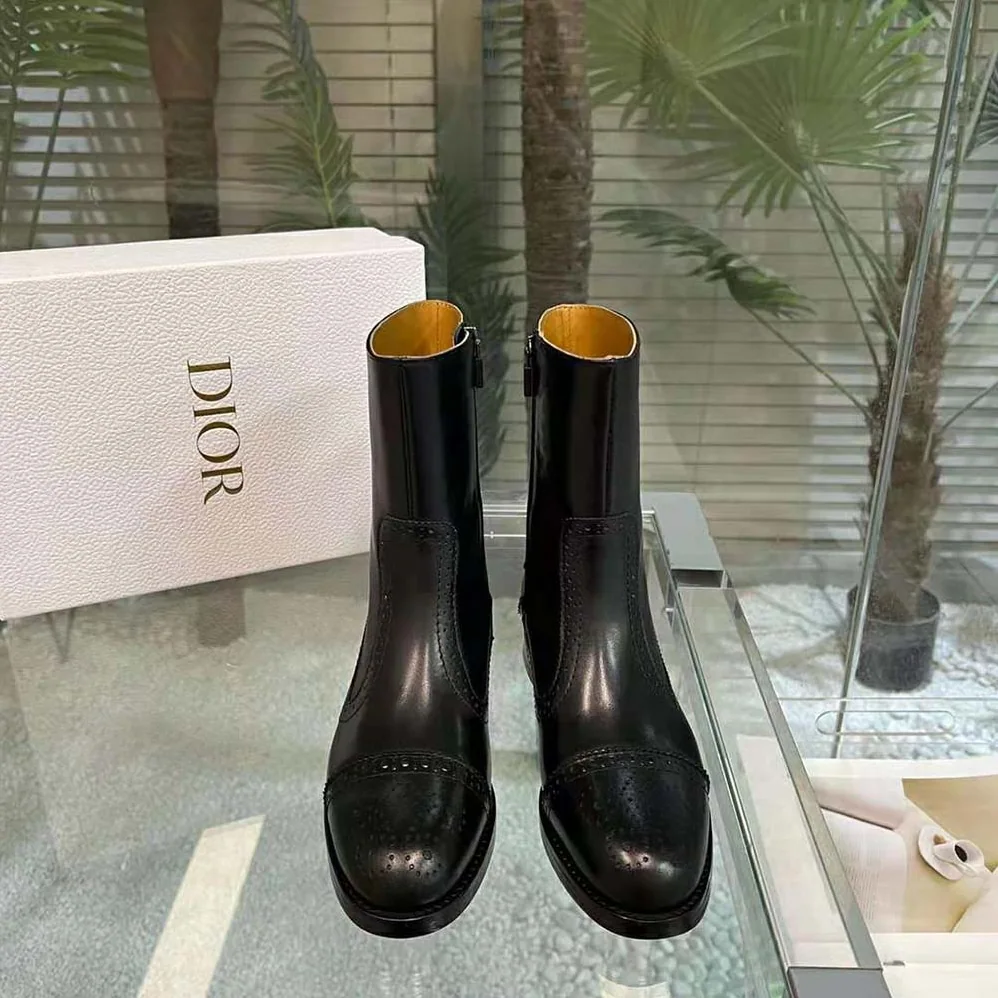 Dior D-Folk Heeled Ankle Boot Black Perforated Calfskin for Women Dior D-Folk Heeled Ankle Boot Black Perforated Calfskin for Women