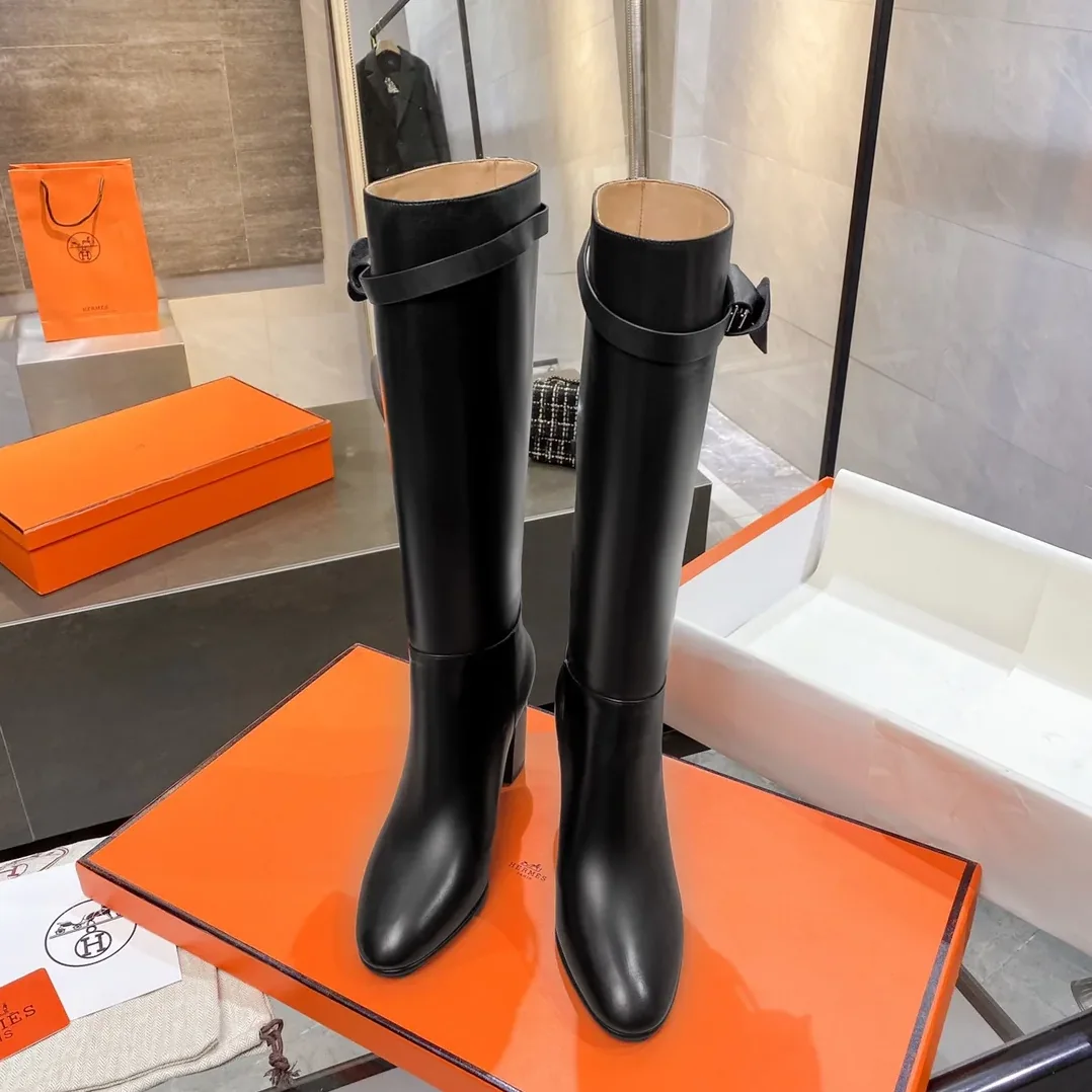 Hermes High Heel Boots Black /