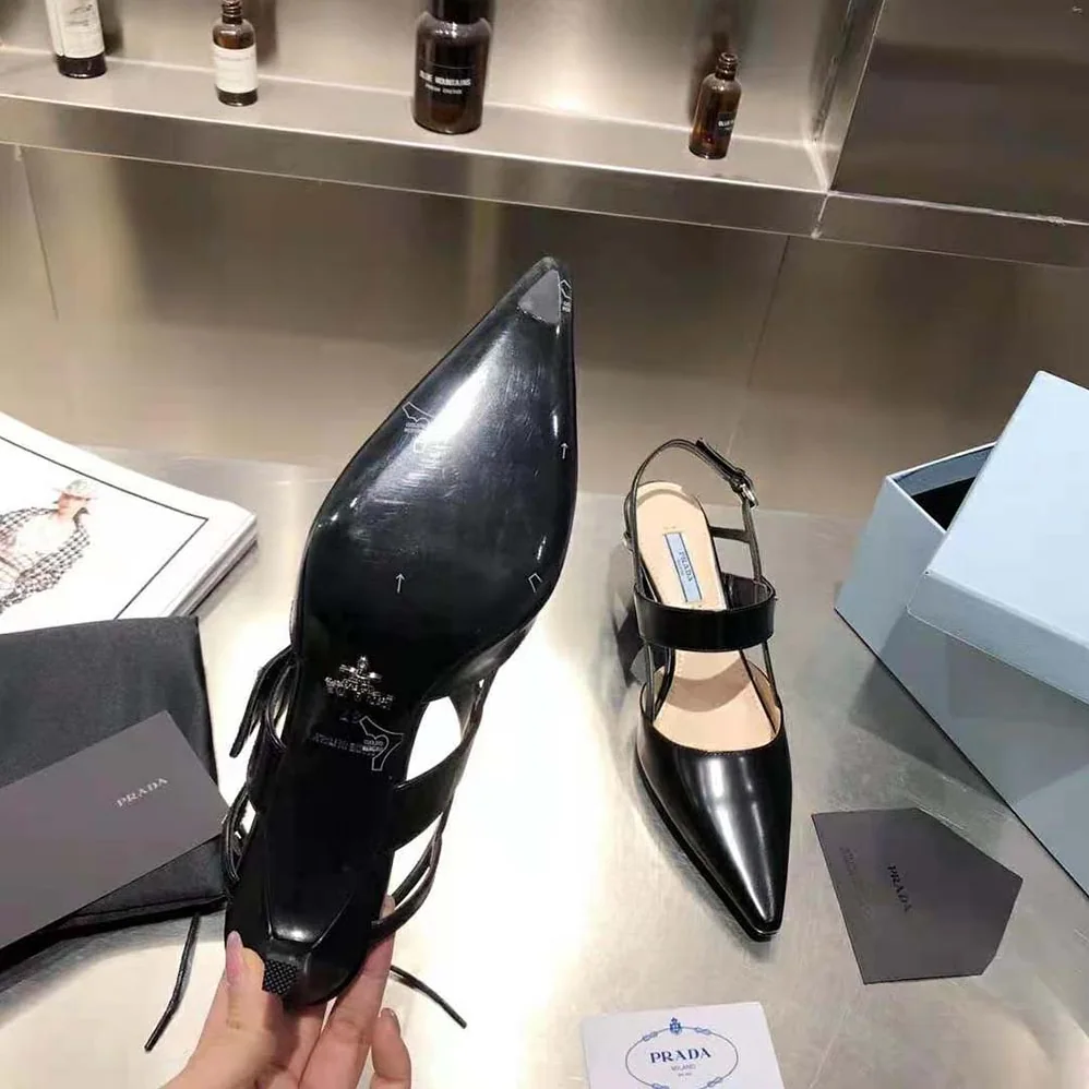 Prada Brushed Leather Slingbacks in 55mm Heel for Women in Black