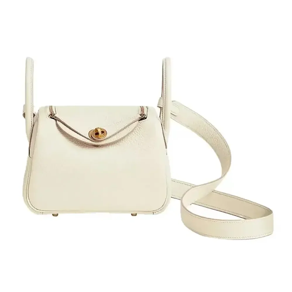 Hermes Lindy Mini 19 in Clemence Leather for Women in White/Gold