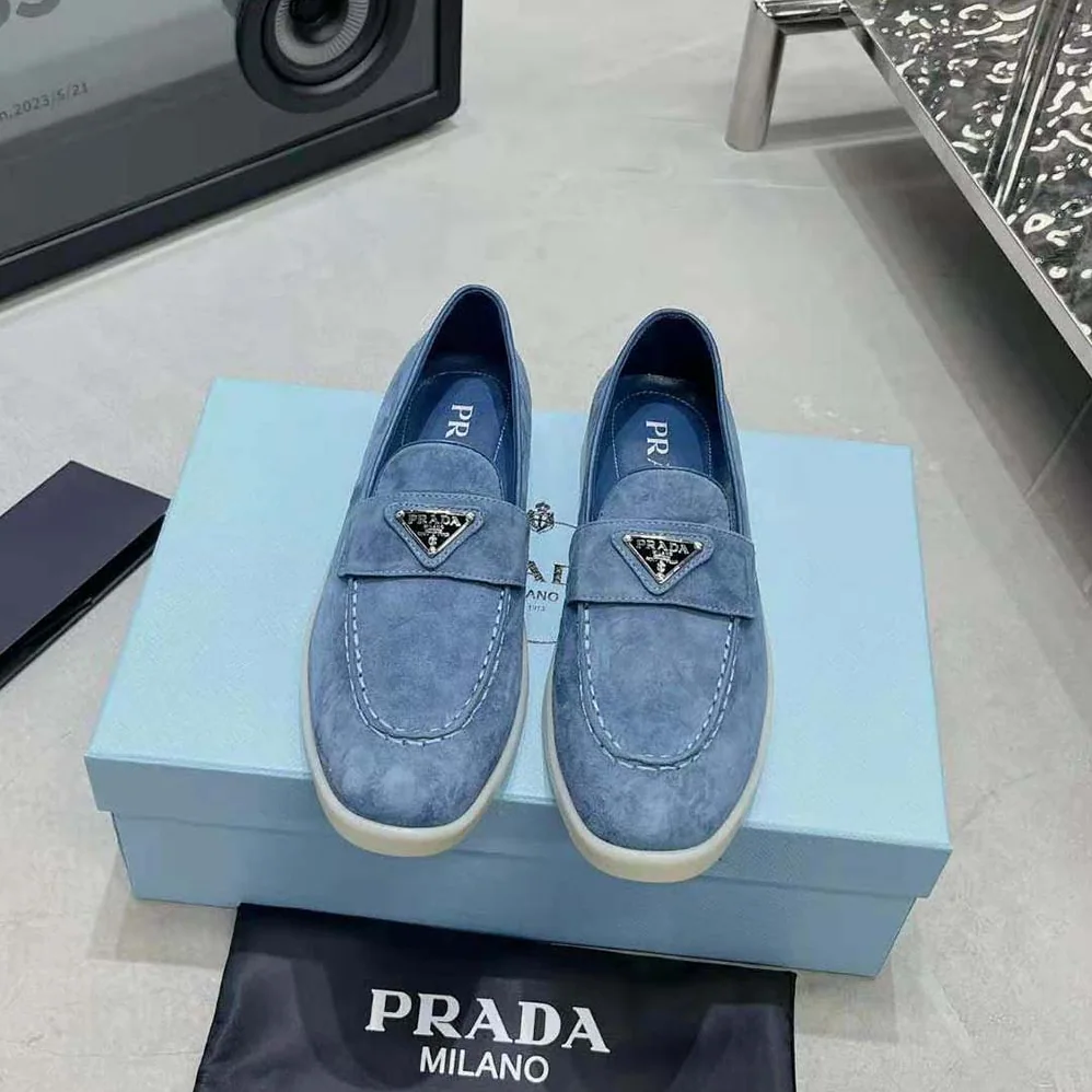 Prada Suede Loafers with Enameled Triangle Logo for Men