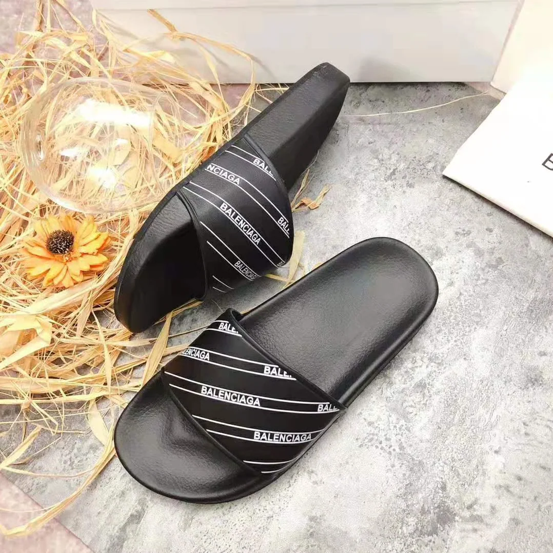 Balenciaga Stripe Piscine Slide Sandal in Black and White Printed Rubber for Men
