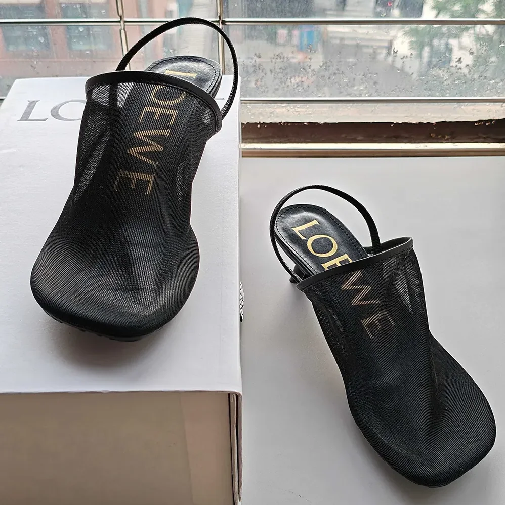 Loewe Petal Slingback Heel Sandal in Mesh for Women in Black Loewe Petal Slingback Heel Sandal in Mesh for Women in Black