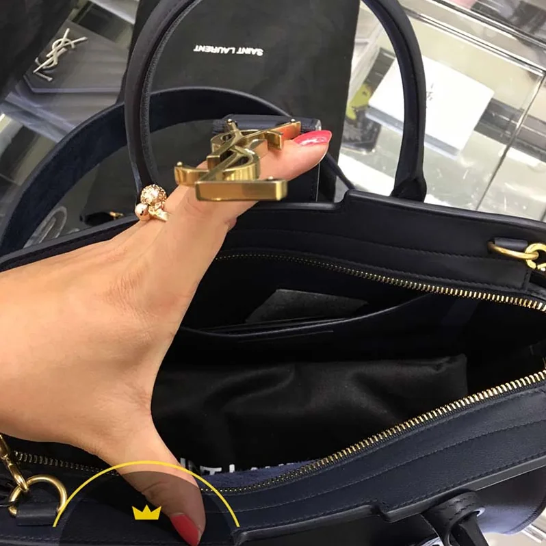 Saint Laurent YSL Small Downtown Cabas Bag Navy Suede for Women Saint Laurent YSL Small Downtown Cabas Bag Navy Suede for Women